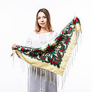 Хустка з шовковими тороками 80х80см Кремова, фото 5