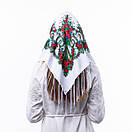 Хустка з шовковими тороками 80х80см Біла, фото 4