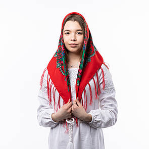 Хустка з шовковими тороками 80х80см Червона