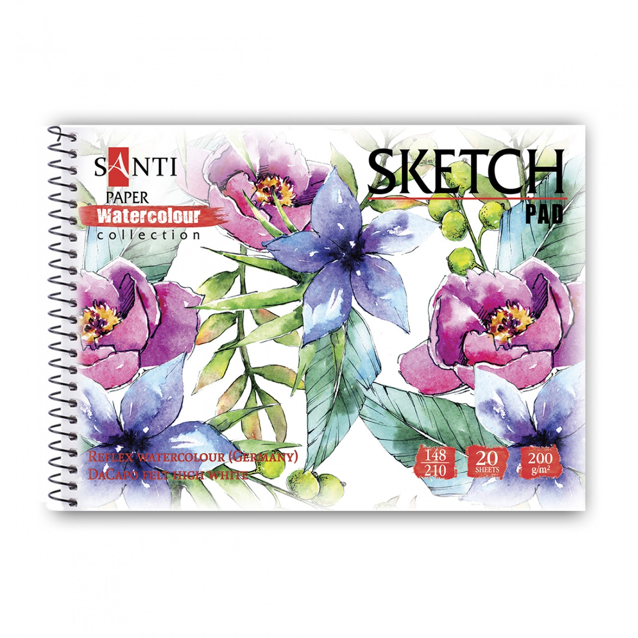 Альбом для акварелі SANTI "Flowers", А5, "Paper Watercolour Collection", 20 л, 200 г/м2 130497