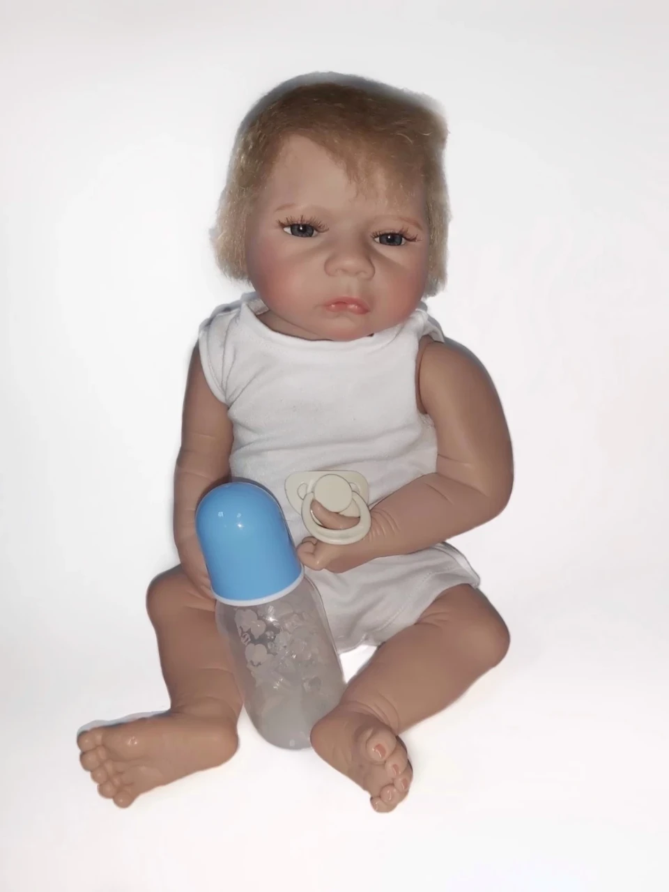 Лялька Реборн хлопчик Лео новонароджене немовля силіконовий 46 см NPK (можна купати) — Блондин