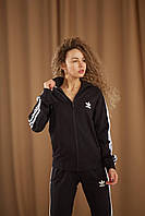 Жіночий костюм спортивний стильний повсякденний Adidas кофта на блискавці та штани чорний