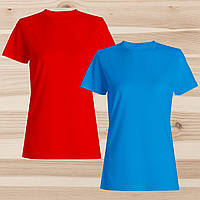 Комплект (набор)  женские футболки базовые однотонные: красная, голубая. Майка под печать и нанесение