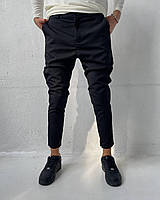 Мужские стильные укороченные брюки свободного кроя под ремень чёрные размер L