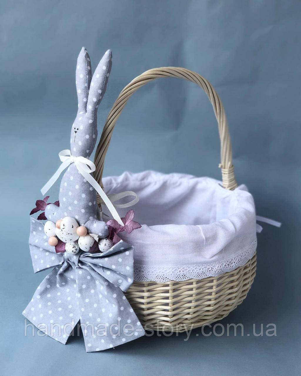 Великодній кошик дитячий з кроликом білого кольору, фото 1