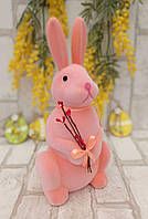 Пасхальный кролик с вербой для украшения, флоковое напыление h 30 см