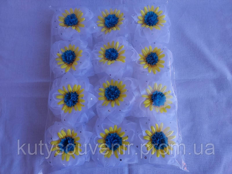 Шкільні бантики з квіткою синьо-жовтою