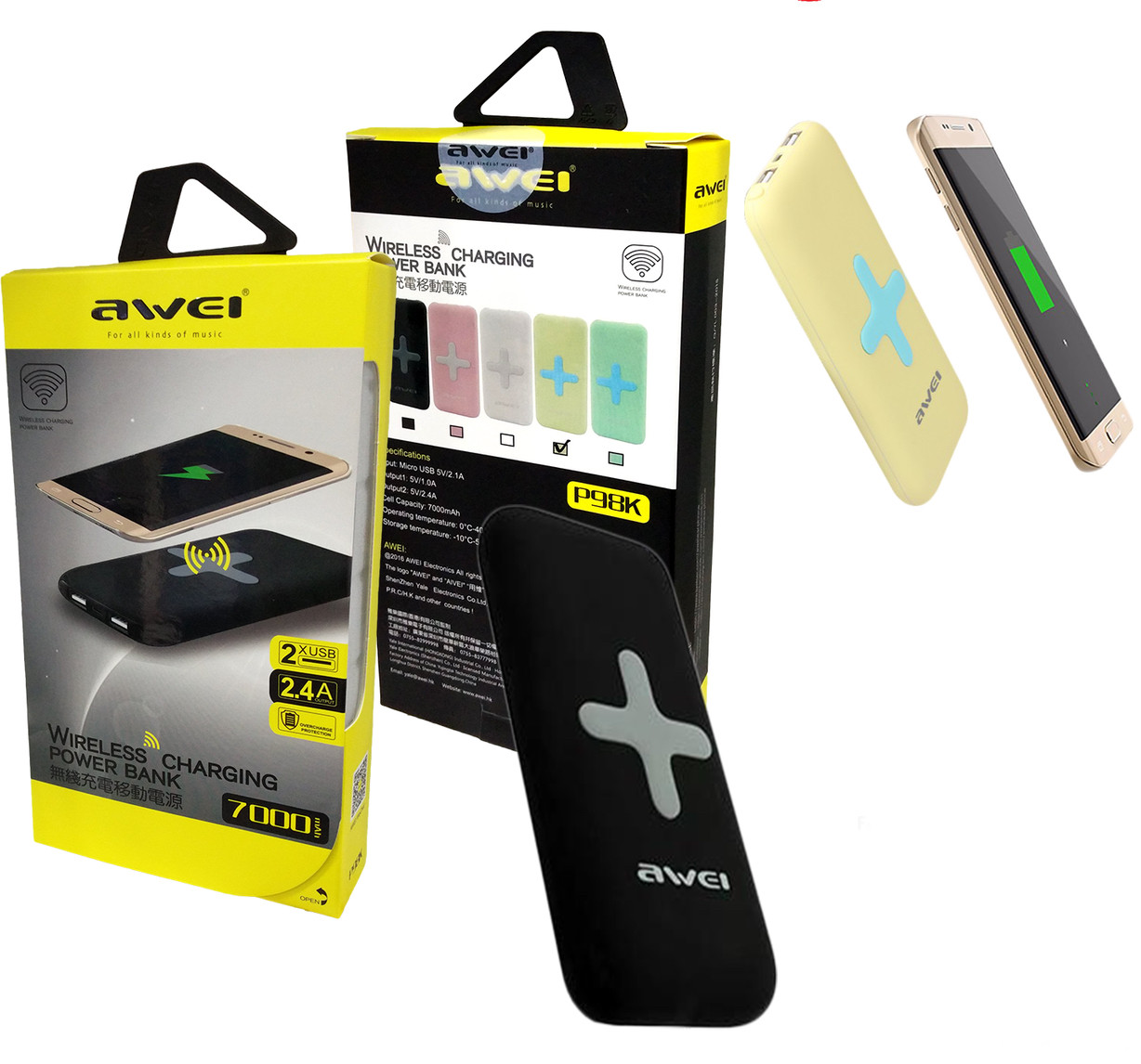 Power Bank AWEI P98K (Беспроводная зарядка) 8000 mAh. Зарядное устройство
