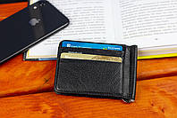 Чорний затискач для банкнот та карток з натуральної шкіри ST Leather ST452, фото 10