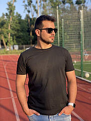 Чоловіча однотонна, чорна футболка НАПIВБАТАЛ 462BN8-1 вир-во Туреччина.