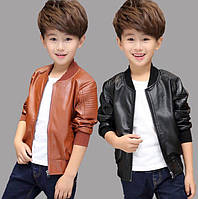 Детская кожаная куртка для мальчиков, косуха, кожанка для детей на весну/осень, коричневая и чёрная