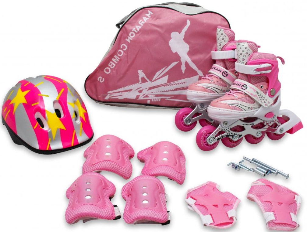 Дитячі розсувні ролики, набір роликових ковзанів із захистом, шоломом та сумкою Maraton Combo рожевий