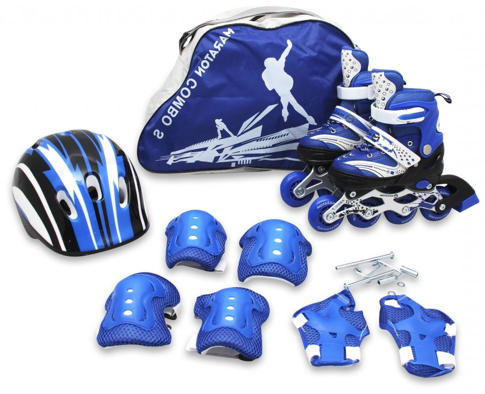 Дитячі розсувні ролики, набір роликових ковзанів із захистом, шоломом та сумкою Maraton Combo Синій