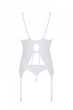 Корсет із пажами, трусики з ажурним декором та відкритим кроком Ursula Corset white L/XL — Passion SO5838, фото 3