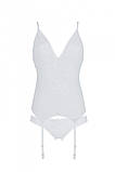 Корсет із пажами, трусики з ажурним декором та відкритим кроком Ursula Corset white L/XL — Passion SO5838, фото 4
