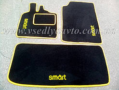 Текстильні чорно-жовті килимки Smart Fortwo 450 (в салон і в багажник)