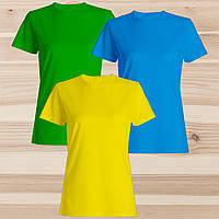Комплект (набор 3шт) женские футболки базовые однотонные: зеленая, желтая, голубая. Майка под печать