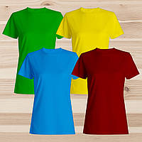 Комплект (набір 4 шт.) жіночі футболки базові однотонні: зелена, жовта, блакитна, бардова