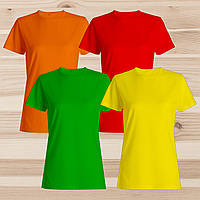 Комплект (набір 4 шт.) жіночі футболки базові однотонні: зелена, жовта, жовтогаряча, червона
