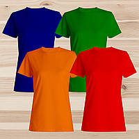 Комплект (набір 4 шт.) жіночі футболки базові: тем.зелена, тем.синя, жовтогаряча, червона