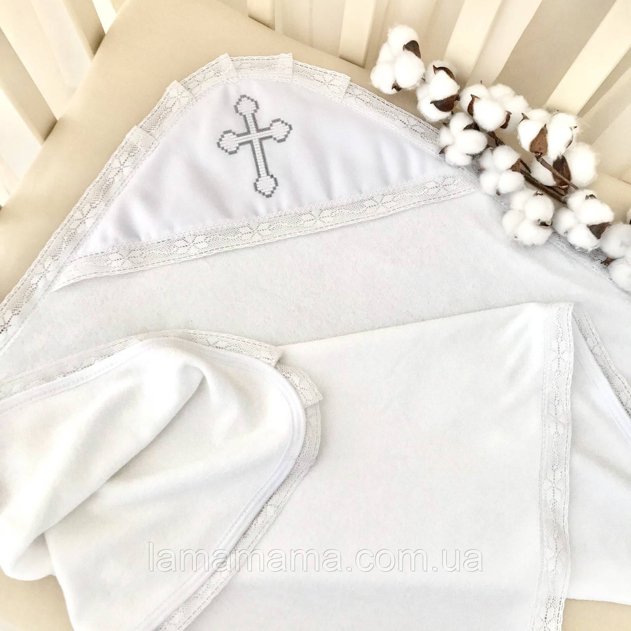 Махрова крижма для хрещення "Янгол" 75х100 см Махра Білий Betis, фото 1