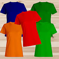Комплект (набір 5) жіночі футболки базові: темно-зелена, зелена, червона, жовтогаряча, темно-синя