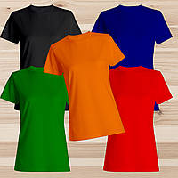 Комплект (набір 5 шт.) жіночі футболки базові: тем.зелена, жовтогаряча, чорна, червона, темно-синя