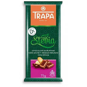 Молочний шоколад Trapa Stevia з рисовими кульками, 75г 18шт/ящ