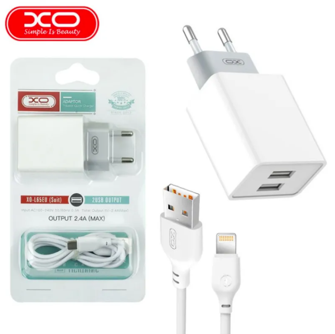 Мережевий зарядний пристрій XO L65 lightning (2USB/2.4A)