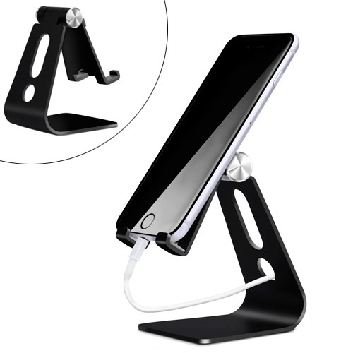 Підставка настільна для смартфона, алюмінієвий тримач, чорний, фото 1