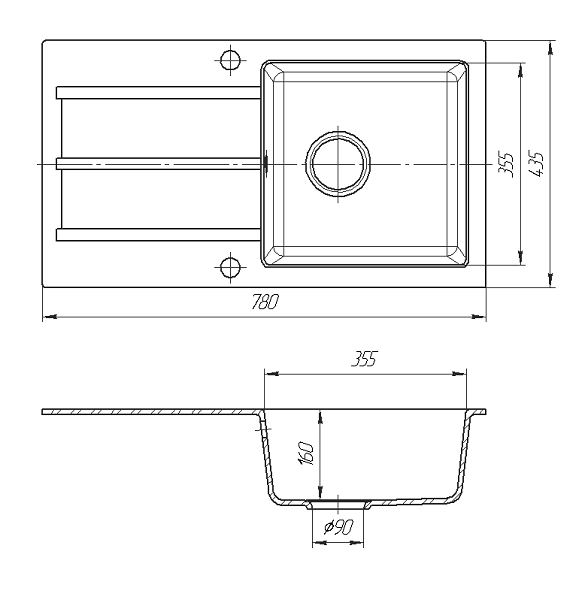 Гранітна мийка прямокутна біла 780х435х185 Romzha Quadro 101 - фото 4 - id-p418518619