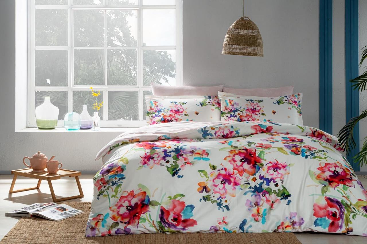 Сімейна Турецька Постільна Білизна TAC Lutton Pink Сатин Digital 160х220см (2 шт), фото 1