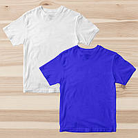Комплект (набір) футболки базові чоловічі однотонні: біла і синя. Майкі під друк і нанесення..