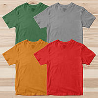 Комплект (набір) футболок базових чоловічий однотонних: хакі, сіра, оранжева, червона. Під друк