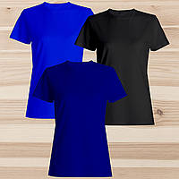 Комплект (набір) жіночі футболки базові однотонні: темно-синя, синя, чорна. Майка під друк
