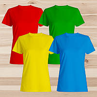Комплект (набір) жіночі футболки базові однотонні: зелена, жовта, голуба, червона.