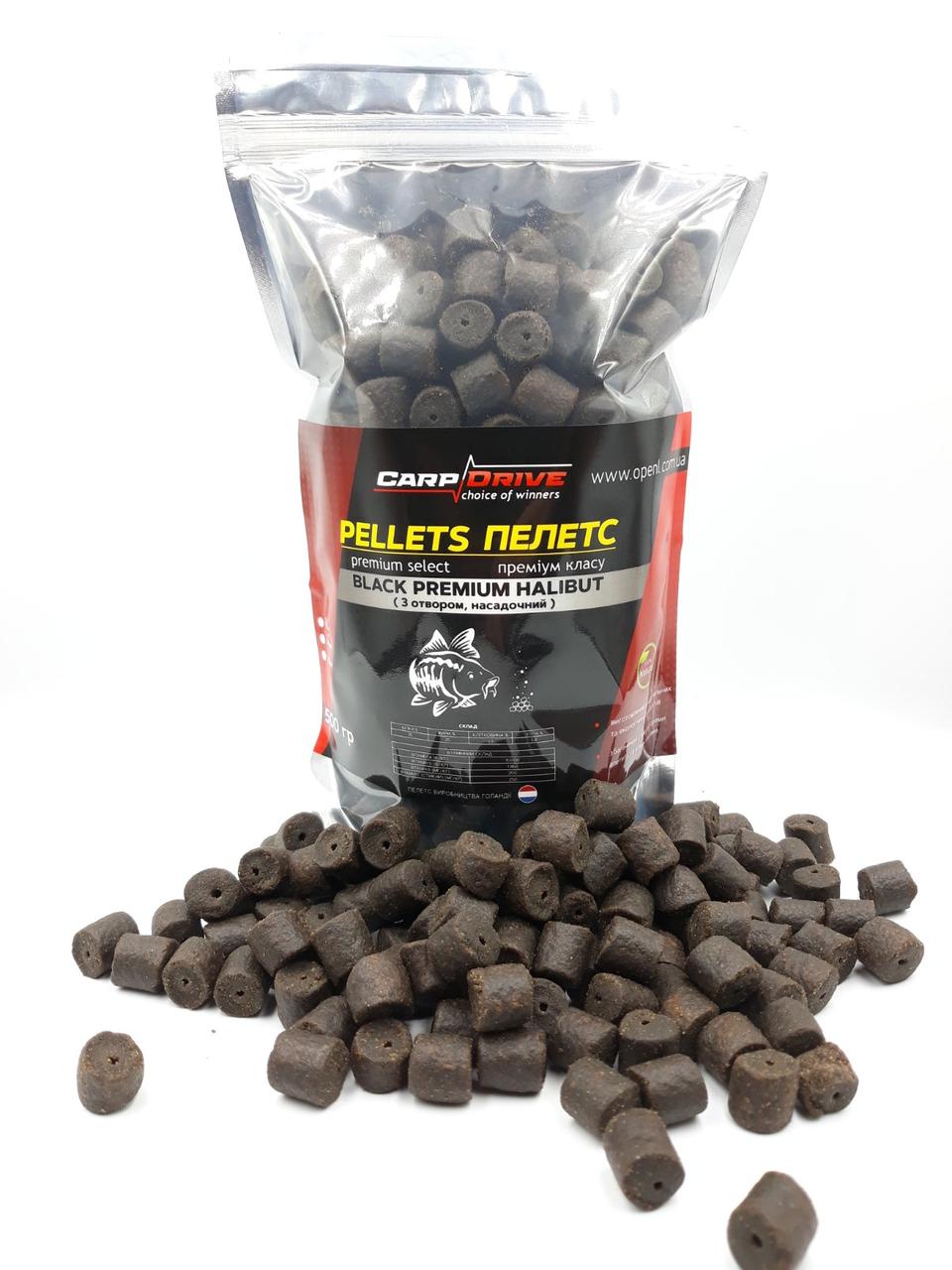 Пелети короповий, пелет для риболовлі, пелети Carp Dream Black Premium Halibut ( з отвором) 14 мм 500 гр., фото 1