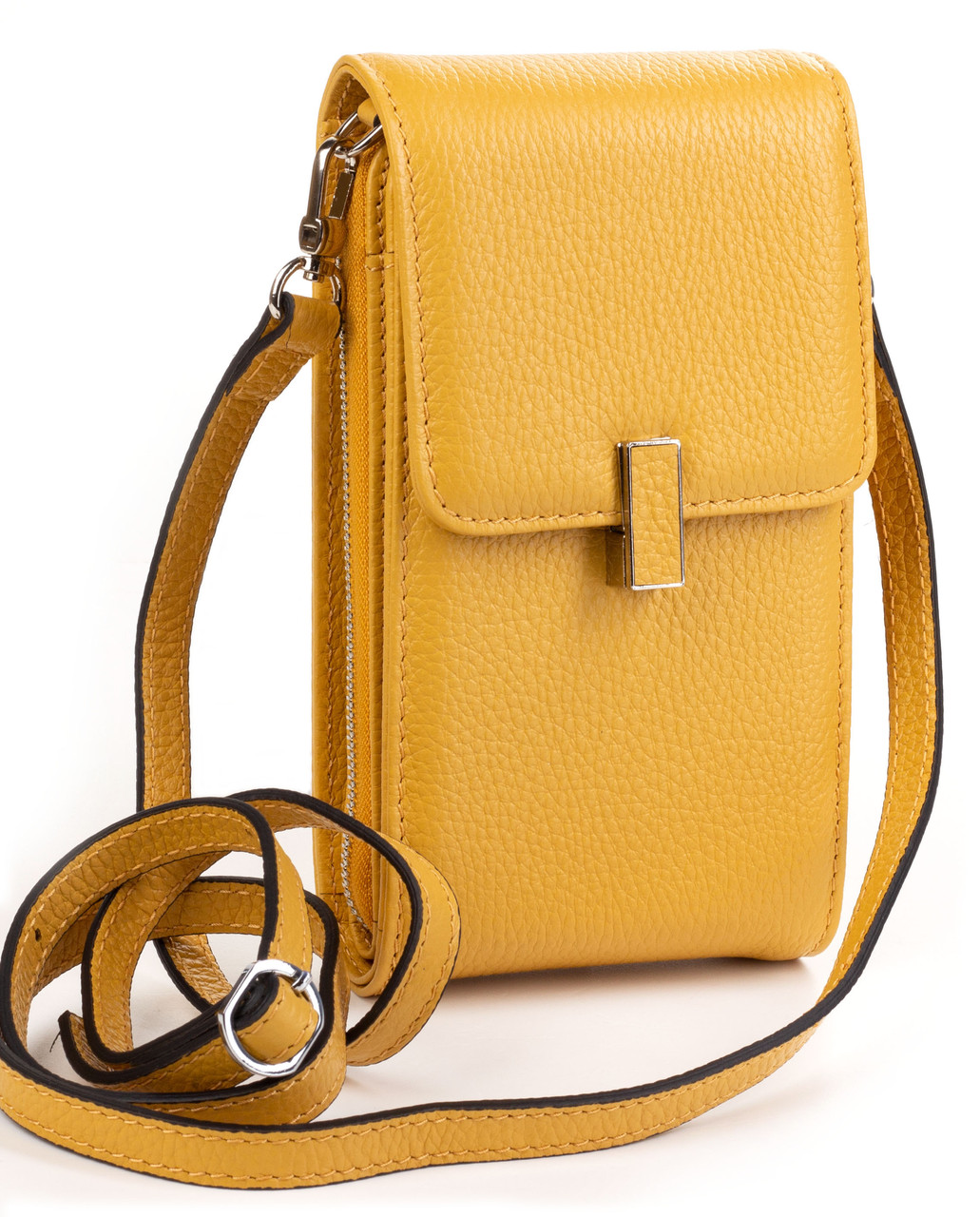 Женская кожаная сумка кошелек на шею Eminsa 40241-37-13 с отделением для телефона желтая