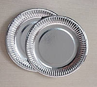 Тарелка бумажная круглая, 23 см, ламинированная Серебро, 100 шт/уп
