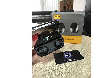 Навушники Bluetooth Realme M10W TWS з кейсом-повербанком для заряджання телефона Чорні, фото 2