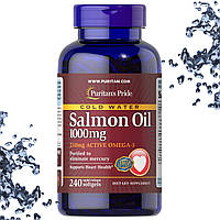 Масло лосося Puritan's Pride Salmon Oil 1000 мкг (210 мг Active Omega-3) Cold Water 240 гелевих капсул
