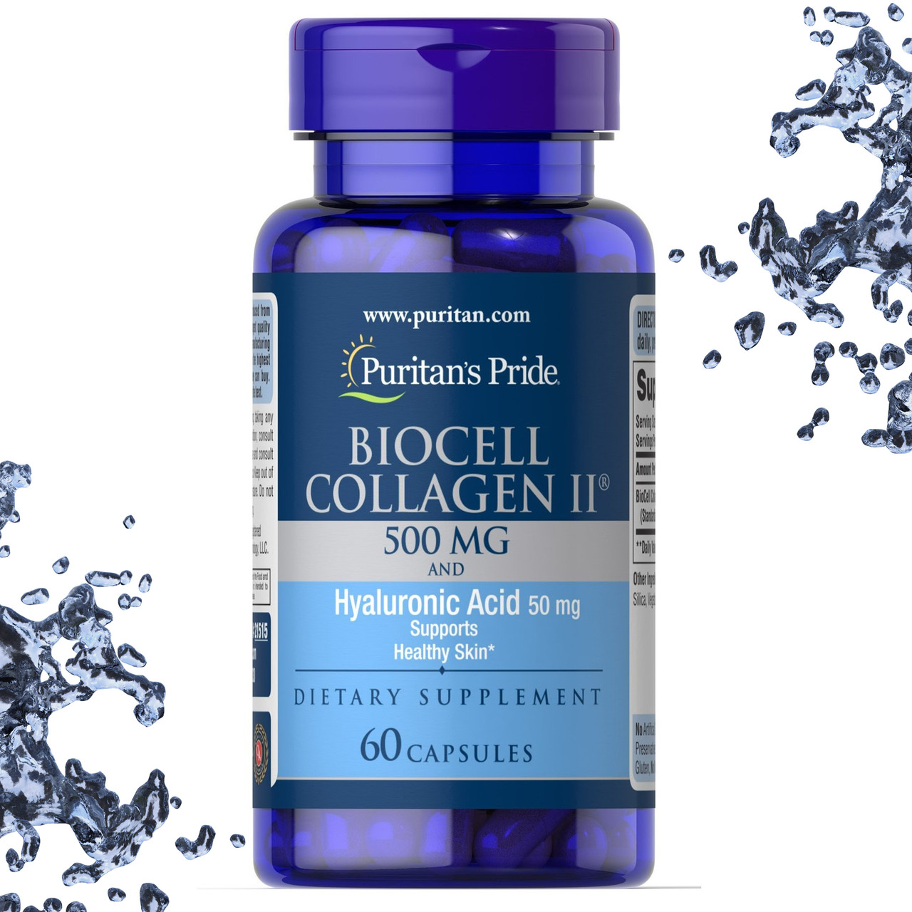 Коллаген і Ґіалуронова кислота Puritan's Pride Biocell Collagen II 500 мг and Hyaluronic Acid 50 мг 60 капсул