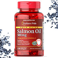 Масло лосося Puritan's Pride Salmon Oil 500 мкг (1050 мг Active Omega-3) Cold Water 100 гелевих капсул