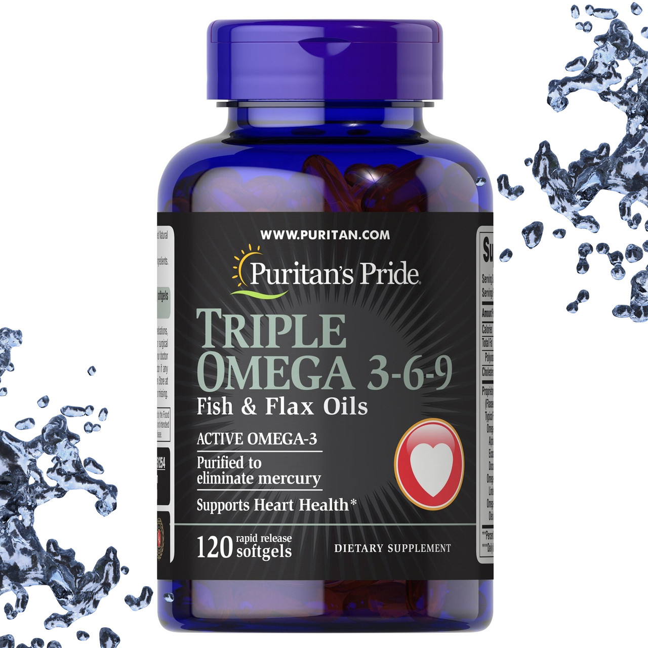 Омега 3-6-9 Puritan's Pride Triple Omega 3-6 Fish & Flax Oils 120 гелевих капсул, фото 1