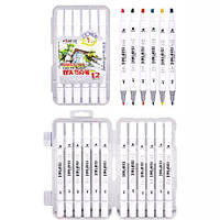 Від 3 шт. Фломастер двосторонній 12 кольорів 8166-12 в пластиковому боксі  купити дешево оптом в інтернет-магазині