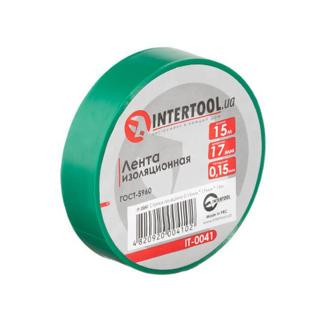 Стрічка ізоляційна 0.15 мм*17мм*15м зелена INTERTOOL IT-0041
