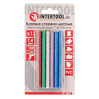 Комплект кольорових перламутрових клейових стрижнів 7.4 мм*100мм, 12шт INTERTOOL RT-1033