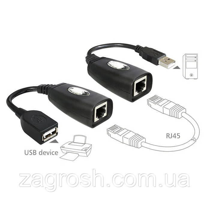 USB 1.1 подовжувач RJ45 витою парі до 50м, UTP