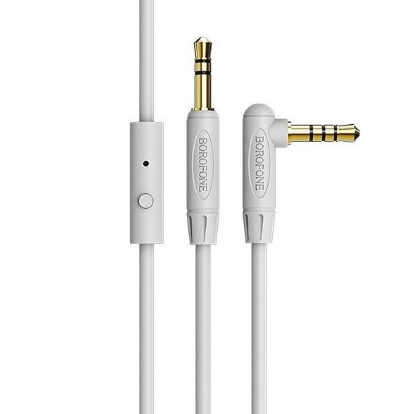 Аудіо-кабель кутовий з мікрофоном 1m BOROFONE BL5 audio AUX cable Білий, фото 1