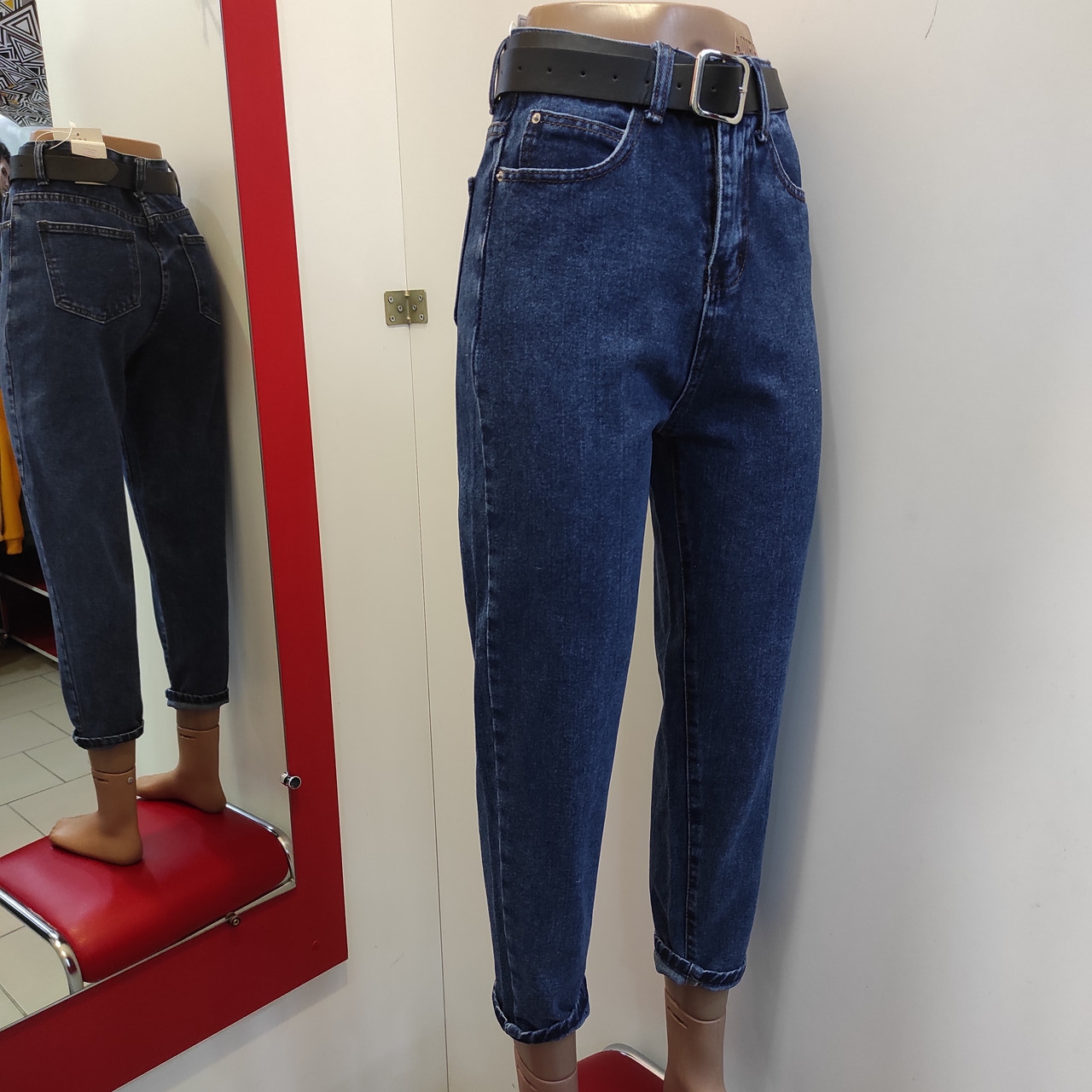 Джинси DS МОМ жіночі котон з ременем сині, фото 1